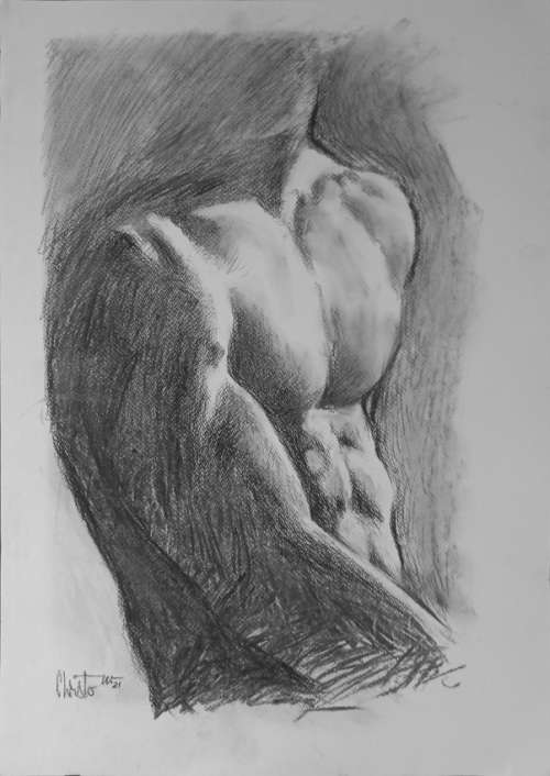`Spartan` Large Charcoal drawing - Christo Wolmarans
