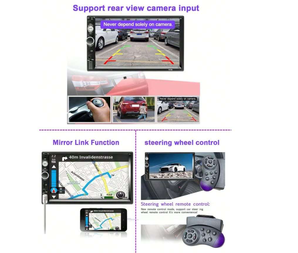 7-inch Double Din Car Stereo Receiver 2 Din Car Radio Autoradio Touchscreen BT MP5 Player