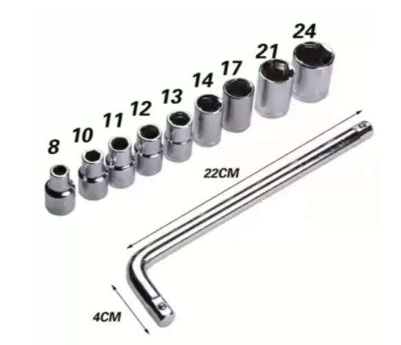 10pcs/set Socket Set, 1/2 Extended Socket Wrench Combination, Car Repair Tool