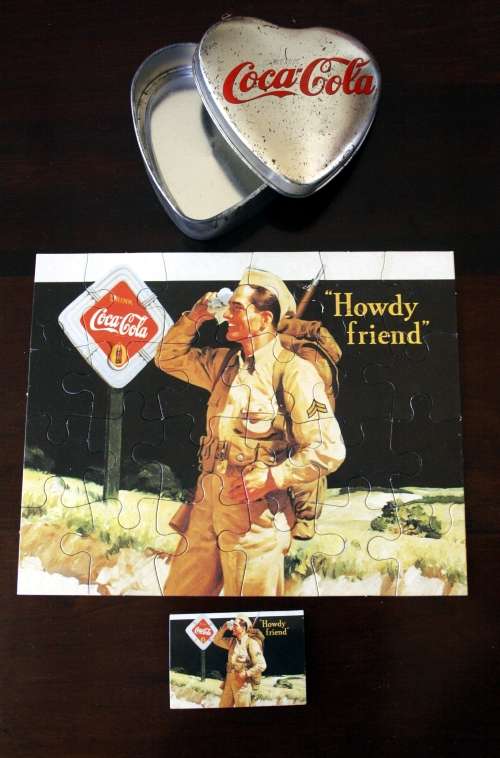 RARE COCA COLA JIGSAW PUZZLE IN HEART SHAPED METAL BOX