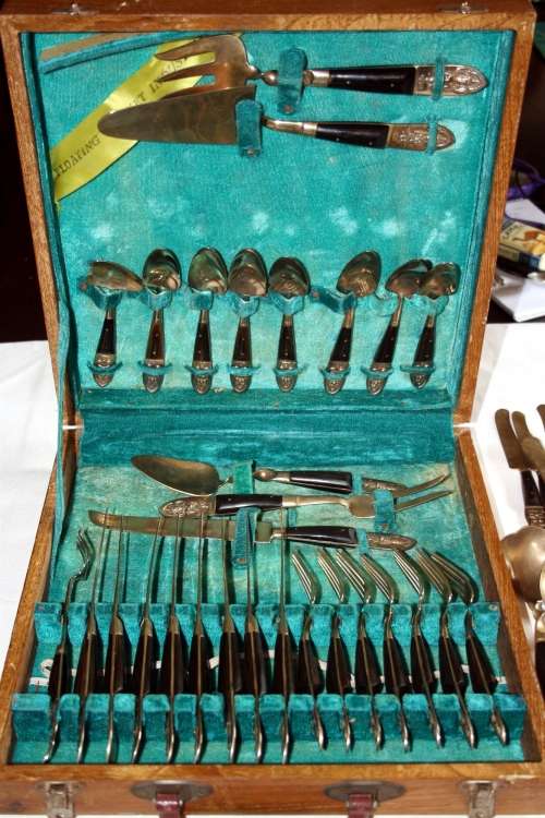 SIAM THAILAND BRONZE ROSEWOOD CUTLERY SET