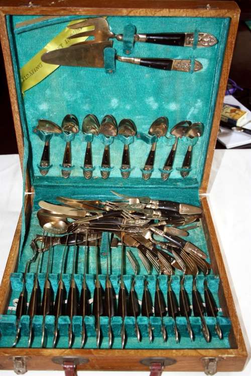 SIAM THAILAND BRONZE ROSEWOOD CUTLERY SET