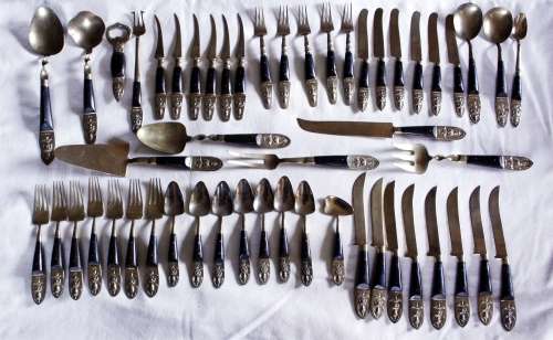 SIAM THAILAND BRONZE ROSEWOOD CUTLERY SET