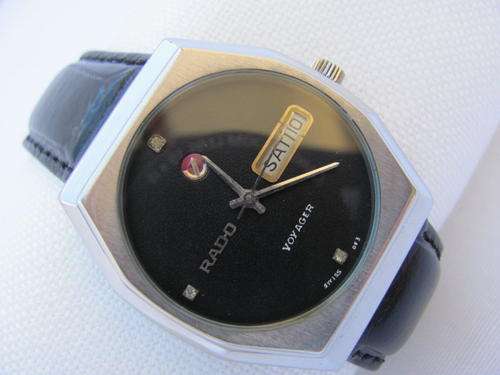 CLASSIC RADO VOYAGER BLACK AUTO DAY DATE SS WATCH