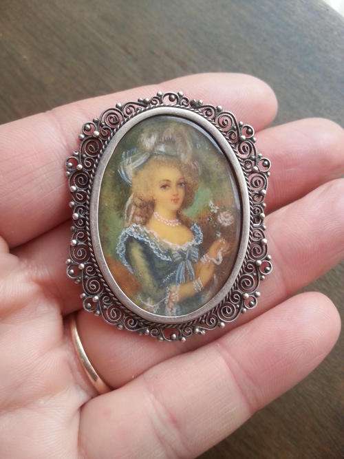 Gorgeous victorian 800 silver miniature portrait brooch/pendant - WOW!!!