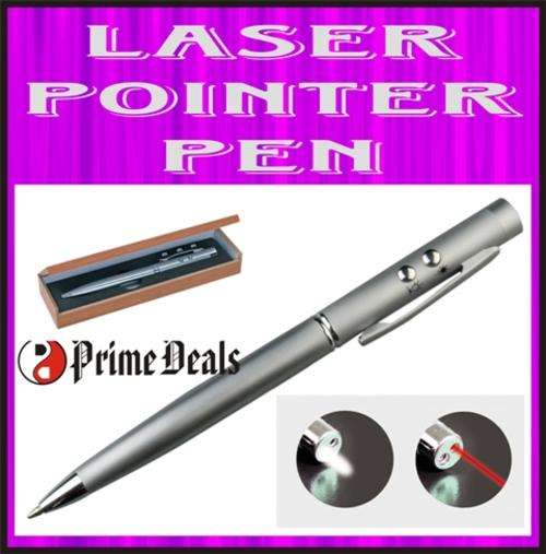 *WOW* METAL LASER POINTER PEN in a wooden gift box - Batteries included - LED Light - HANDY!!