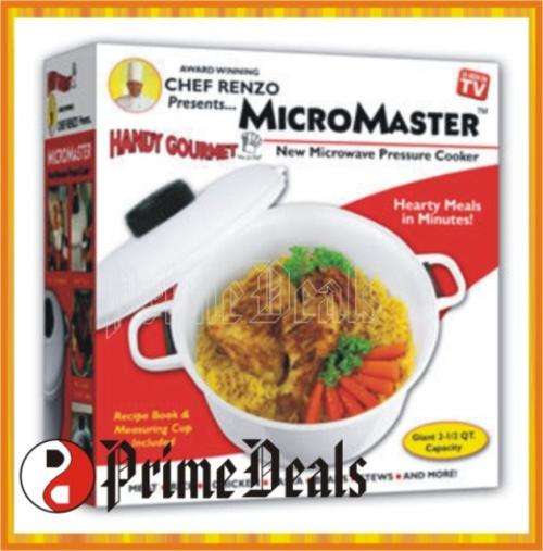 3 to Go!! CHEF RENZO MICROMASTER Microwave Pressure Cooker & Rice Steamer with 2.85 Litre Capacity.