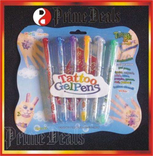 TATTOO GEL PENS - 6 Pens in a Set - Tattoo Stencil - Washable & Temporary - 20 Sets to Go!!