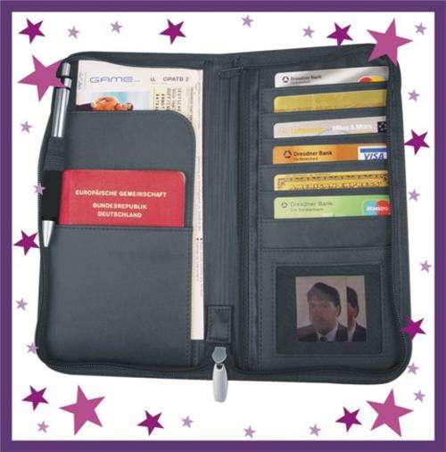 BONDED LEATHER TRAVEL WALLET.