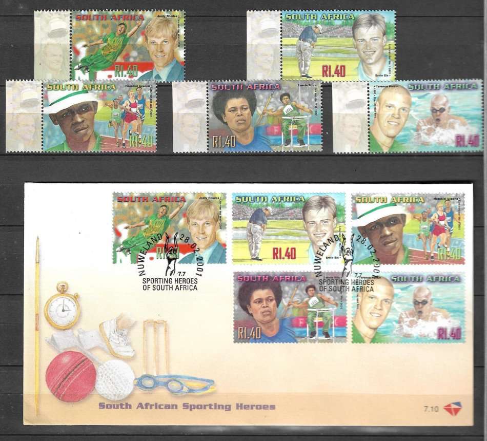 2001 SOUTH AFRICAN SPORTING HEREOS COVER AND MNH STAMPS AS PER SCAN