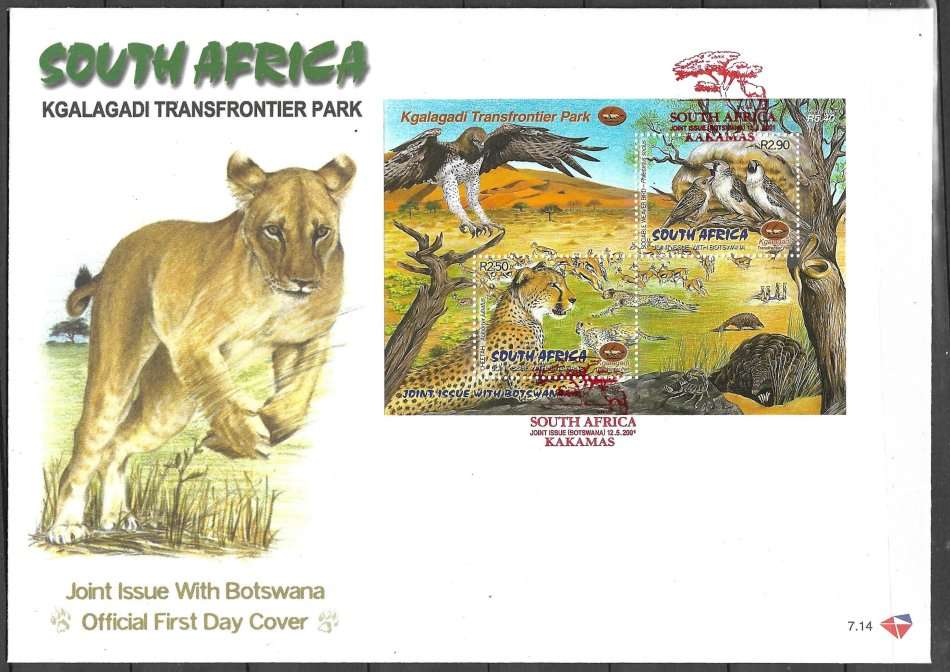 2001 KGALAGADI TRANSFRONTIER PARK COVER AND MNH BLOCK AS PER SCAN
