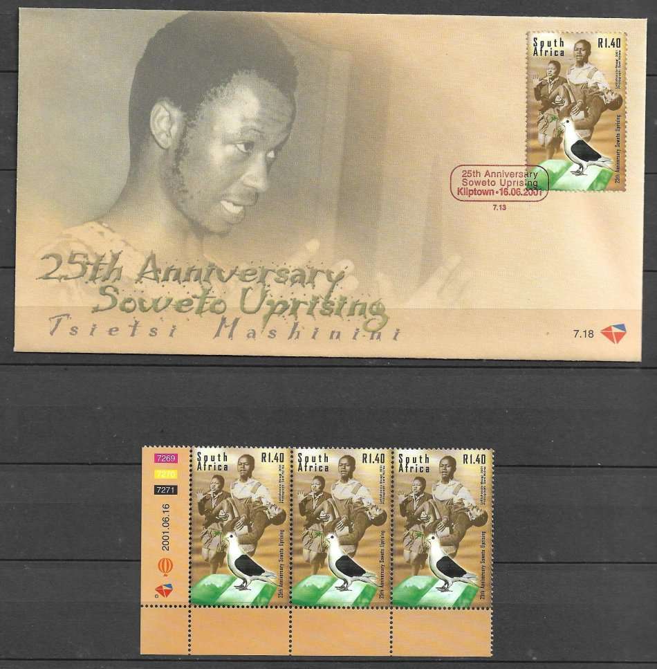 25th ANNIVERSARY SOWETO UPRISING COVER AND MNH STAMPS AS PER SCAN