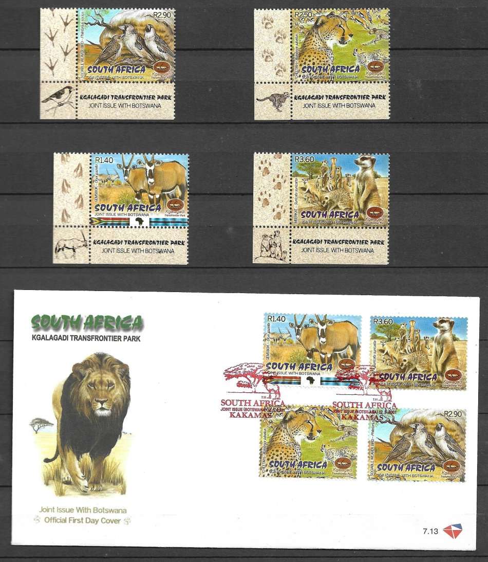 2001 KGALAGADI TRANSFRONTIER PARK COVER AND MNH STAMPS AS PER SCAN