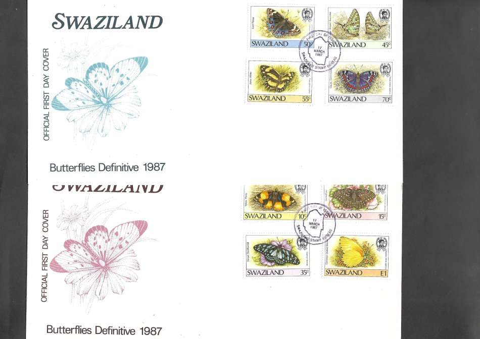 Swaziland 1987/90 Butterflies SG 516/528 MNH, covers & plus 2 used copies of the 15/45c overprint