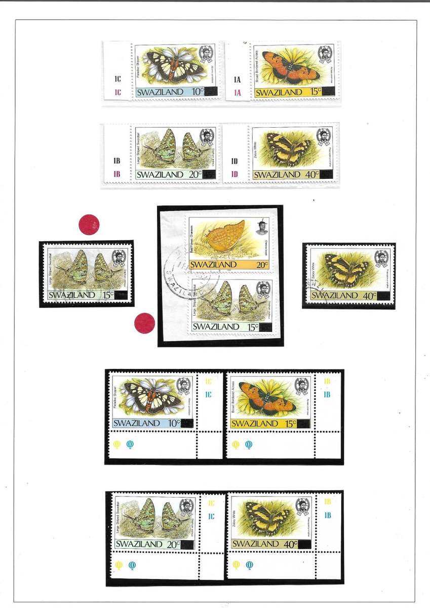 Swaziland 1987/90 Butterflies SG 516/528 MNH, covers & plus 2 used copies of the 15/45c overprint