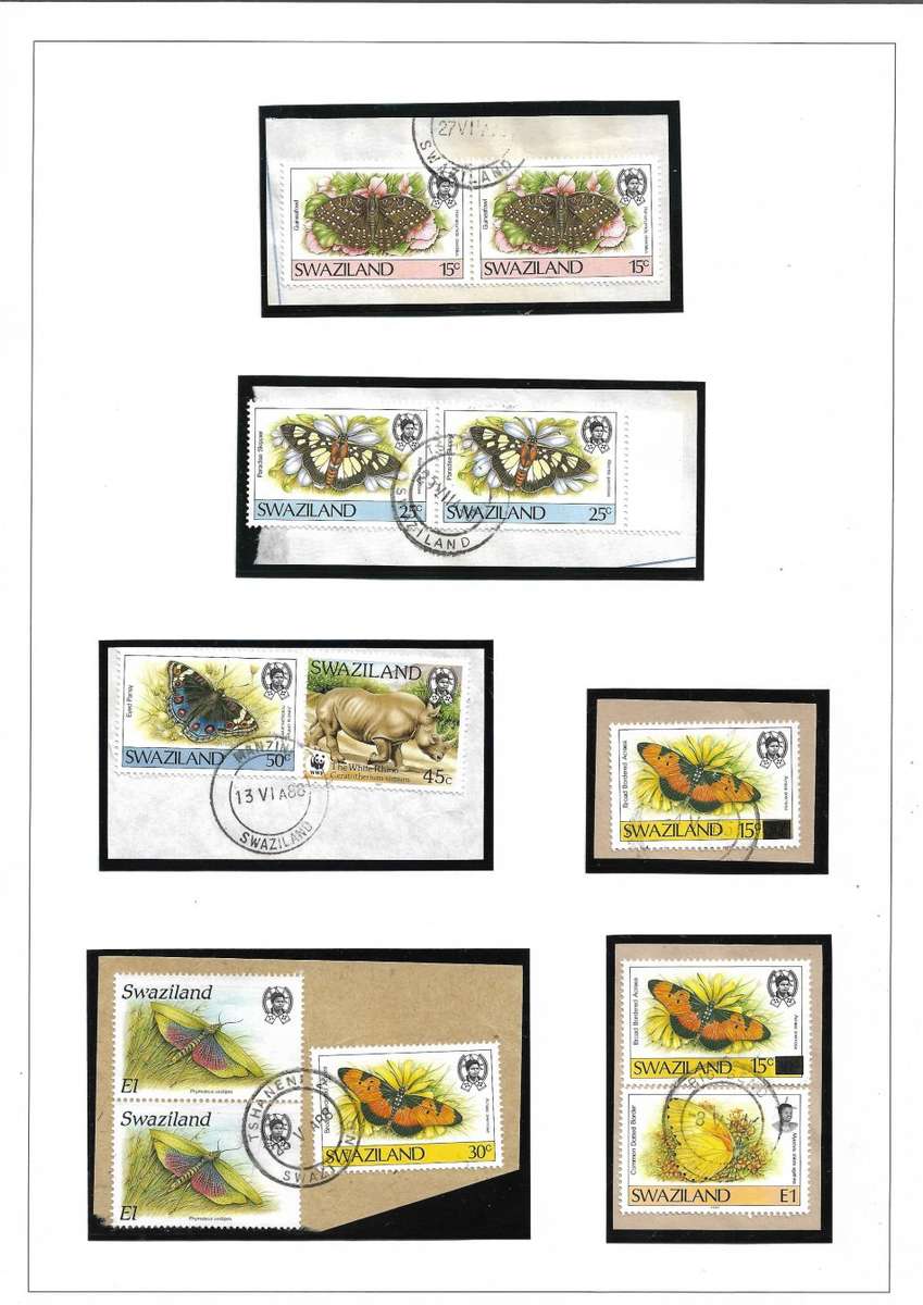 Swaziland 1987/90 Butterflies SG 516/528 MNH, covers & plus 2 used copies of the 15/45c overprint
