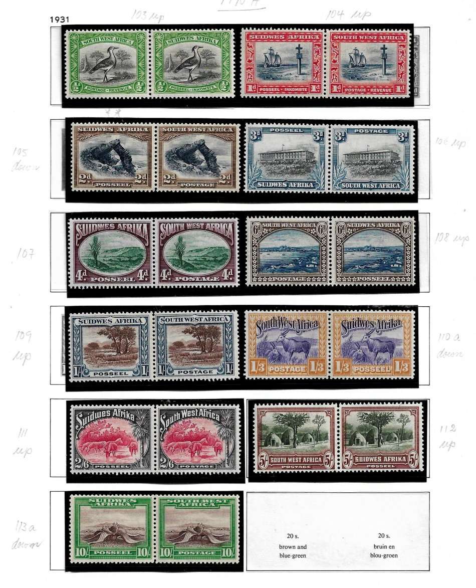 SWA 1931 1st Pictorials of SWA SACC 103/113 MNH as per scan