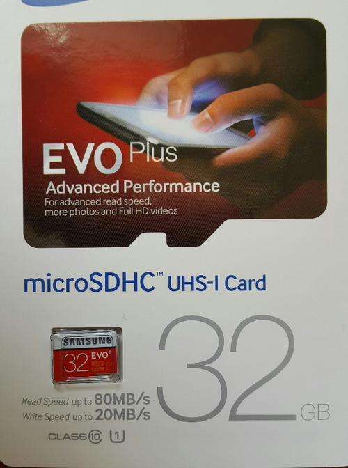 Samsung EVO plus SDHC 32G 80Mb/s memory cards with an adapter, new.