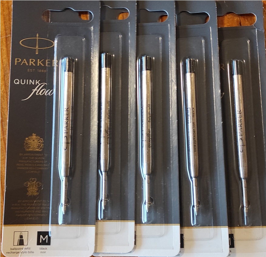 Parker Quink Flow Refill - Ballpoint Pen - Medium Nib - Black Ink Pack of 5
