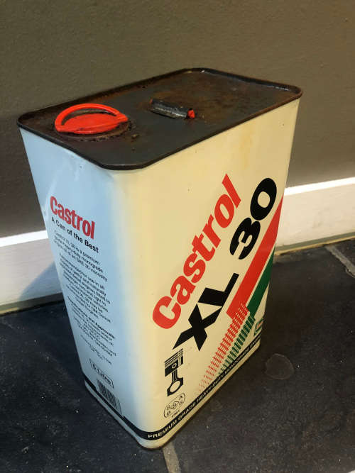2 EMPTY CASTROL 5L OIL CANS 1980s