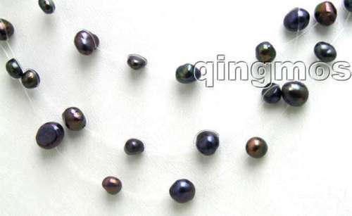 4mm - 6mm Natural Black Freshwater Baroque Pearl Stariness  18" Necklace