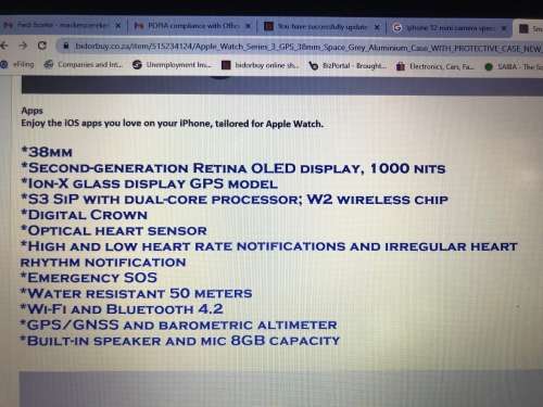 Apple Watch Series 3 GPS 38mm Space Grey Aluminium Case WITH PROTECTIVE CASE , ALMOST NEW CONDITION