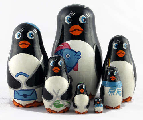 Cute Penguins Russian Wooden Stacking Nesting Doll in Doll Matryoshka Babushka Handmade Dolls 7pc