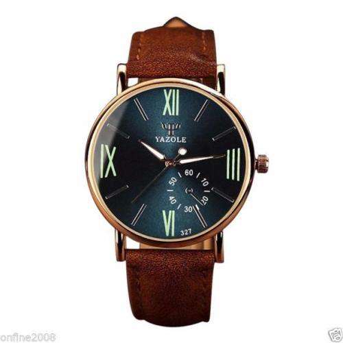 Click to view larger image and other views Fashion-Mens-Date-Leather-Stainless-Steel-Sport-Quartz-N