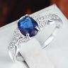 Women's Fashion 14K White Gold Filled Sapphire Band Silver Ring Wedding Jewelry