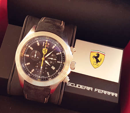 SCUDERIA FERRARI GENTS WATCH WITH BLACK LEATHER STRAP. PIT CREW WATCH!