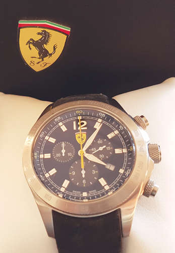 SCUDERIA FERRARI GENTS WATCH WITH BLACK LEATHER STRAP. PIT CREW WATCH!