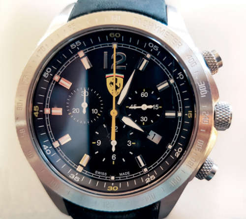 SCUDERIA FERRARI GENTS WATCH WITH BLACK LEATHER STRAP. PIT CREW WATCH!