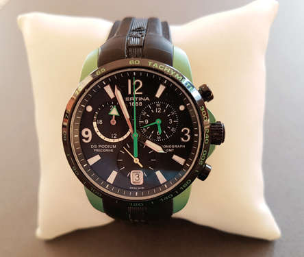 CERTINA DS PODIUM PRECIDRIVE CHRONOGRAPH GMT. GREEN/BLACK ALL ALUMINIUM. RUBBER STRAP