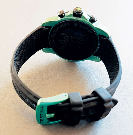 CERTINA DS PODIUM PRECIDRIVE CHRONOGRAPH GMT. GREEN/BLACK ALL ALUMINIUM. RUBBER STRAP
