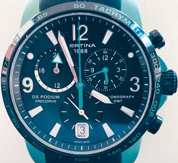 CERTINA DS PODIUM PRECIDRIVE CHRONOGRAPH GMT. GREEN/BLACK ALL ALUMINIUM. RUBBER STRAP