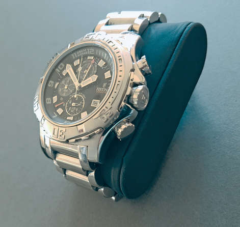 FESTINA CHRONO BIKE 16177 ALL STAINLESS STEEL GENTS WATCH, BLACK DIAL, QUARTZ, ALARM.