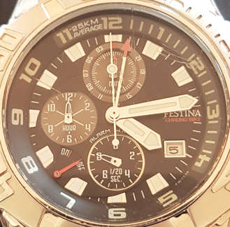 FESTINA CHRONO BIKE 16177 ALL STAINLESS STEEL GENTS WATCH, BLACK DIAL, QUARTZ, ALARM.