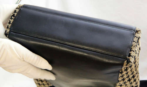 TUMI LEATHER AND HOUNDSTOOTH WOOL BUCKET HANDBAG. QUITE RARE! DUSTCOVER.