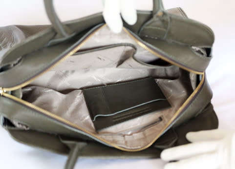 GENUINE LEATHER PAUL COSTELLOE SATCHEL-TYPE HANDBAG, OLIVE GREEN BRAND NEW SUPERB QUALITY