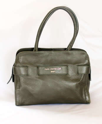 GENUINE LEATHER PAUL COSTELLOE SATCHEL-TYPE HANDBAG, OLIVE GREEN BRAND NEW SUPERB QUALITY