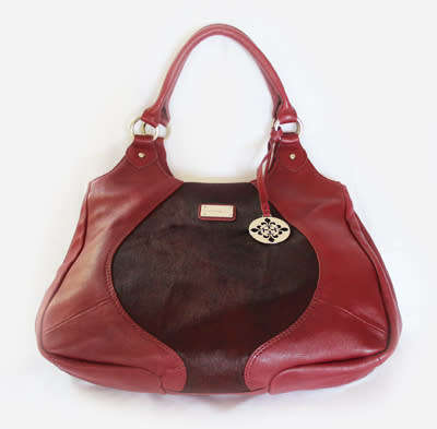 GENUINE LEATHER `PATRICK COX` HOBO HANDBAG, MAROON WITH GENUINE HIDE DETAIL BRAND NEW