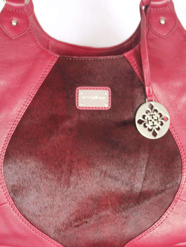 GENUINE LEATHER `PATRICK COX` HOBO HANDBAG, MAROON WITH GENUINE HIDE DETAIL BRAND NEW