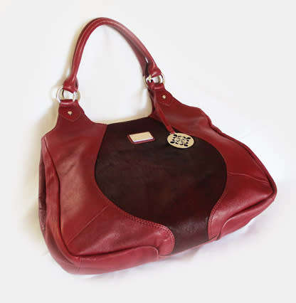 GENUINE LEATHER `PATRICK COX` HOBO HANDBAG, MAROON WITH GENUINE HIDE DETAIL BRAND NEW