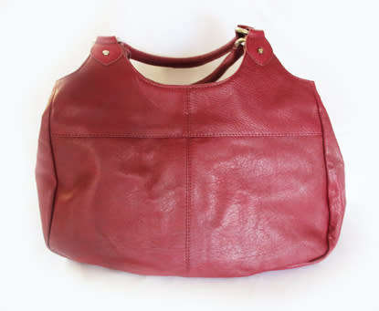 GENUINE LEATHER `PATRICK COX` HOBO HANDBAG, MAROON WITH GENUINE HIDE DETAIL BRAND NEW
