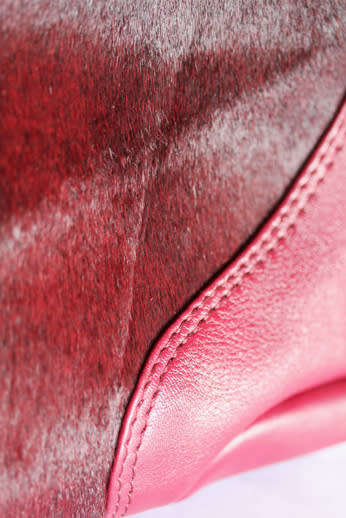 GENUINE LEATHER `PATRICK COX` HOBO HANDBAG, MAROON WITH GENUINE HIDE DETAIL BRAND NEW