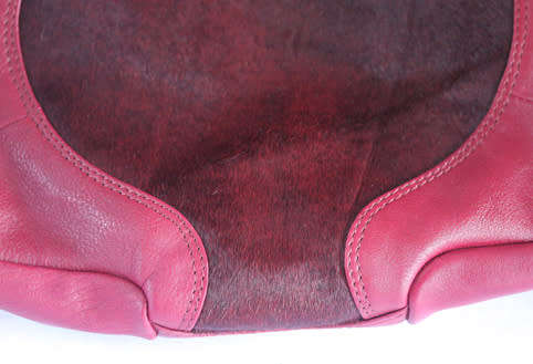GENUINE LEATHER `PATRICK COX` HOBO HANDBAG, MAROON WITH GENUINE HIDE DETAIL BRAND NEW