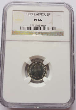 1953 SA Union Three Pence (3P) NGC PF 66 ** Third Finest