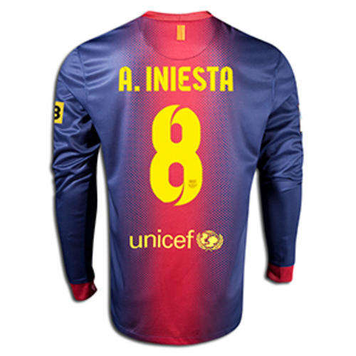 2013  BARCELONA HOME SHIRT+LONG SLEEVE SMALL SIZE ONLY+INIESTA+FREE SHIPPING+EURO 2012 SHIRTS
