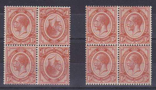 SOUTH AFRICA 1 1/2d KINGS HEAD TECHE BECHE BLOCK OF 4 AND NORMAL STAMPS