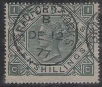 GREAT BRITAIN TELEGRAPH 10s FINE USED BRADFORD YORKS 12 DECEMBER 1877